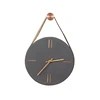 Time clock concrete round wall mounted clock with genuine leather hanging