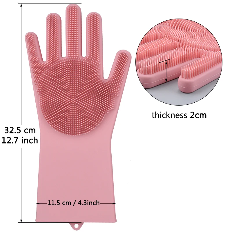 Kitchen Heat Resistant Brush Scrubber Silicone Magic Dish Washing Cleaning Gloves