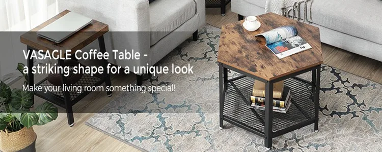 Stable Metal Frame and Mesh Shelf VASAGLE Coffee Table Hexagonal LCT16X Industrial Tea Table in Living Room Office