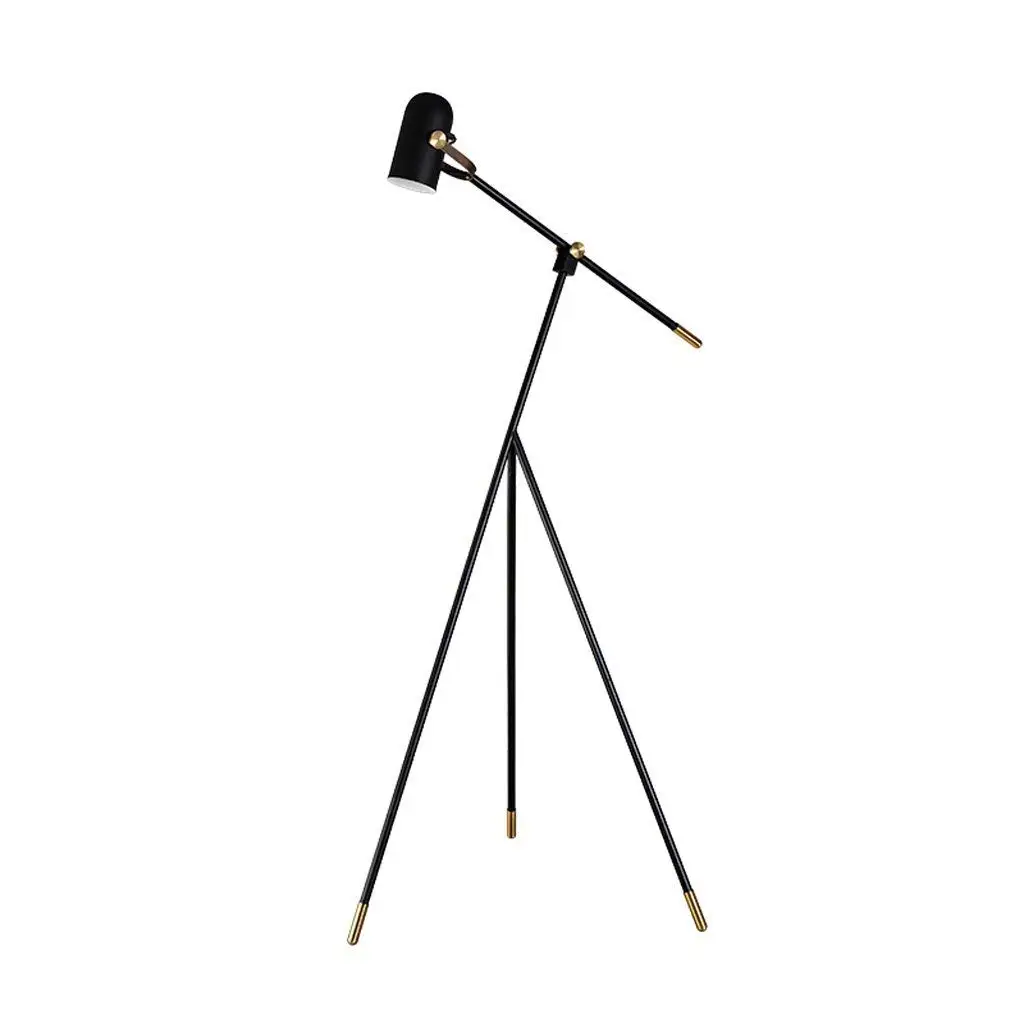Adjustable Tripod Metal Floor Lamp, 3 Legs, Iron Lampholder, E27, Living Room Bedroom Bedside Study Studio Floor Lamp, Nordic Simple Style Adjustable Three-Foot Long Arm Floor Lamp, Black