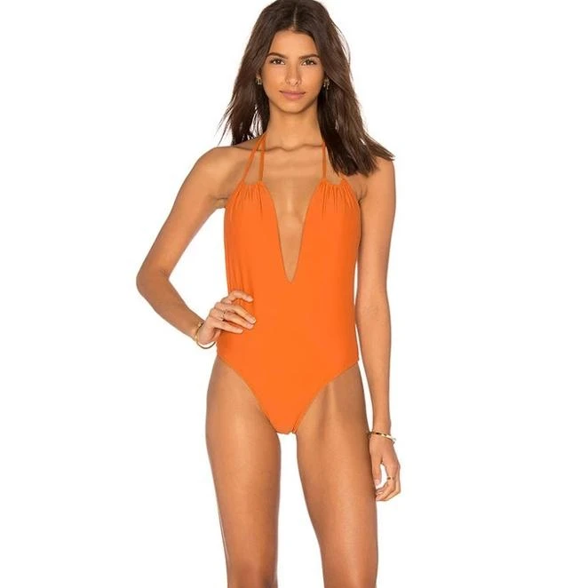 सेक्सी लाइन गर्म खुली छाती कस्टम निर्बाध नारंगी बिकनी swimwear के