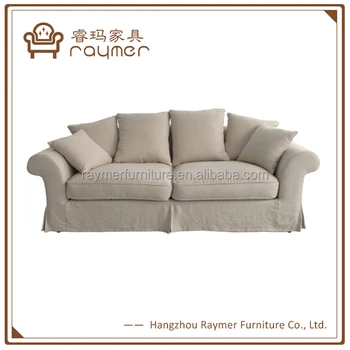 French 3 Seater Linen Sofa With Removable And Washable Slipcover Lounge Cover Back Product On