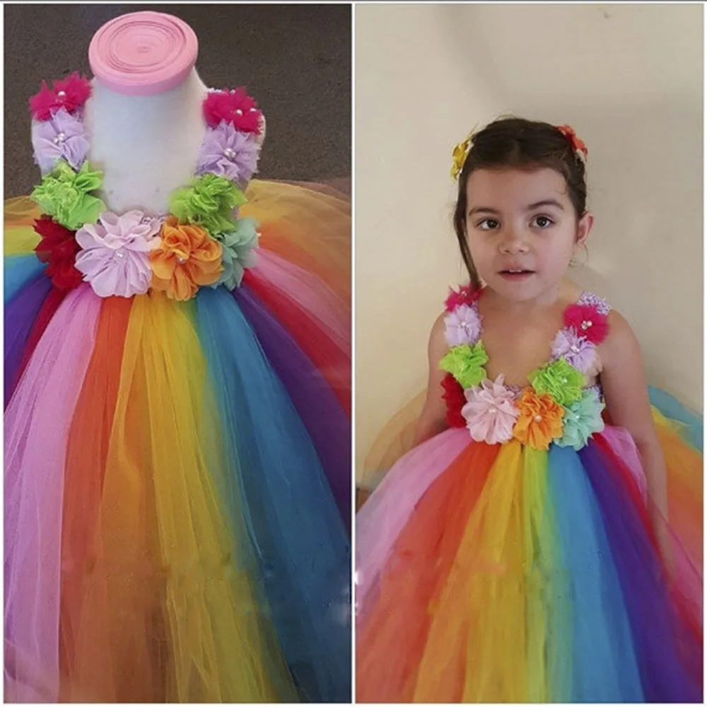Baby Kids Colorful Flowers Rainbow Tutu font b Dress b font font b Fancy b font
