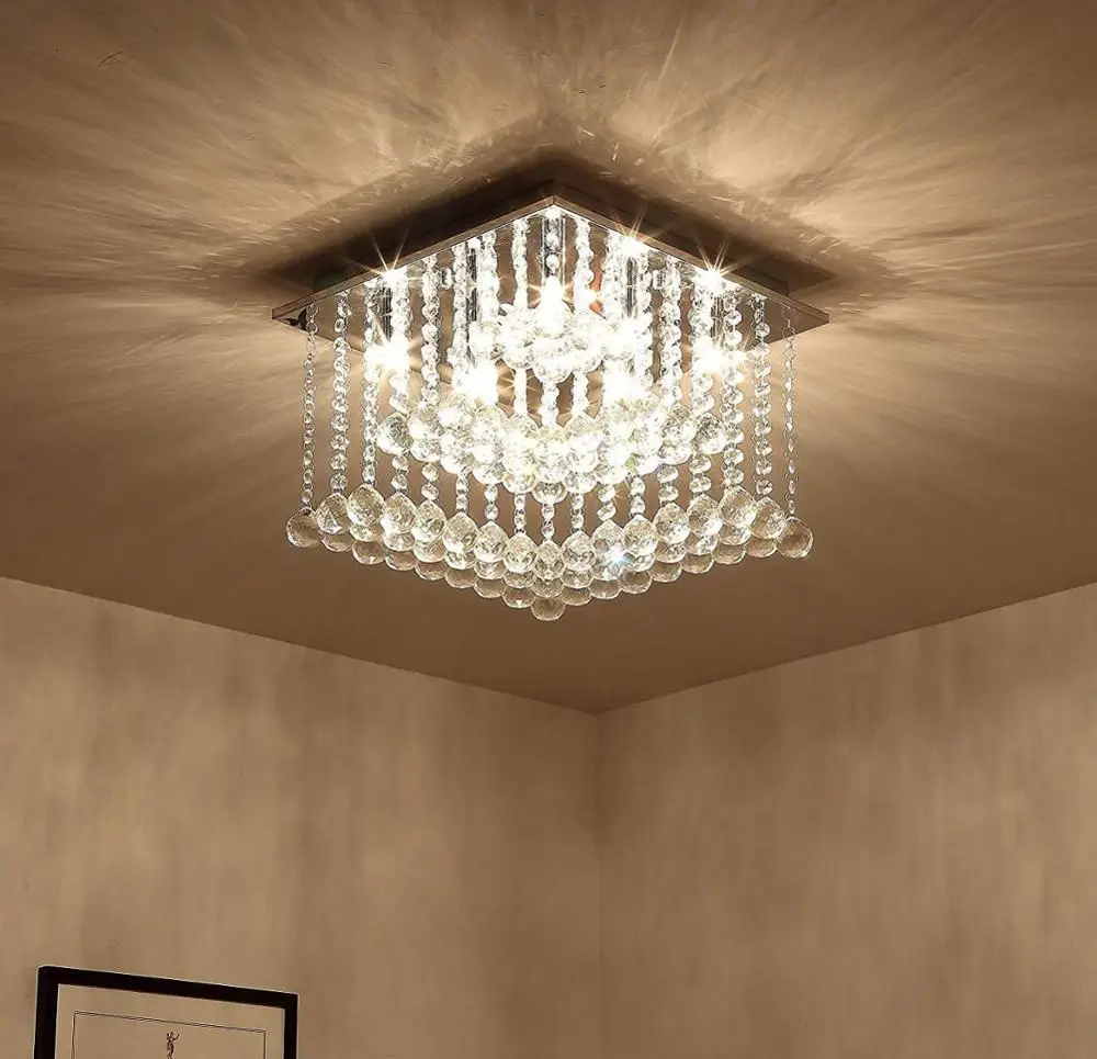 Saint Mossi Modern K9 Crystal Raindrop Chandelier Lighting Flush Mount LED Ceiling Light Fixture Pendant Lamp for Dining Room