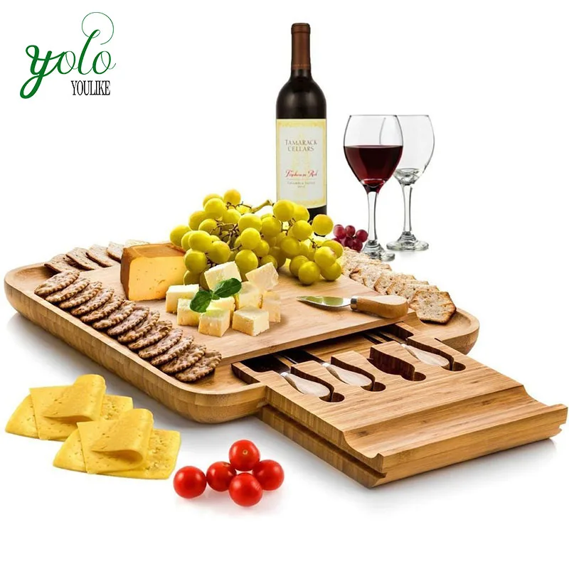 Wholesale Bamboo Wood Cheese Board With Cutlery Set Buy Serving Meat