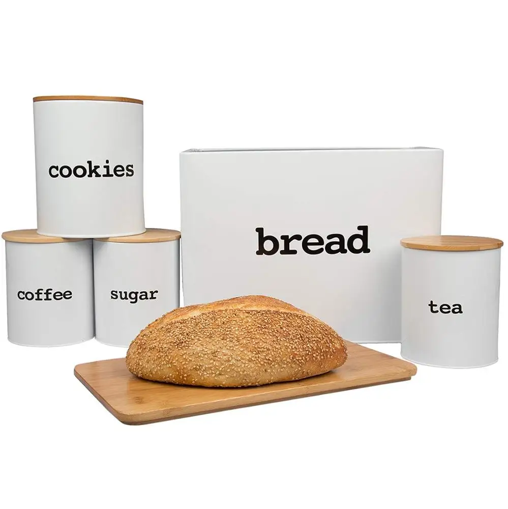 Bread Box (extra Large) And 4 Piece Kitchen Canister Set W Bread