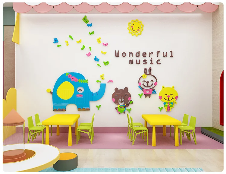 Vinyl Wall Stickers For Kids Home Decor Nursery School Classroom Cartoon  Acrylic Elephant Animal Music Colorful Designs Bedroom Living Room