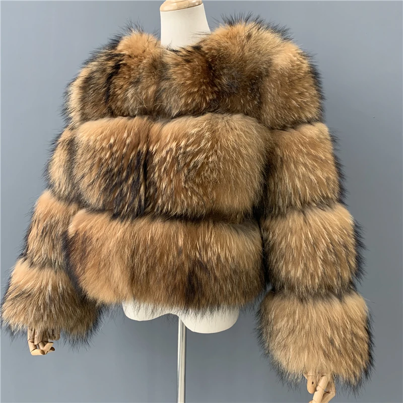 定制短的女装貉子毛外套长袖天然长绒皮草大衣