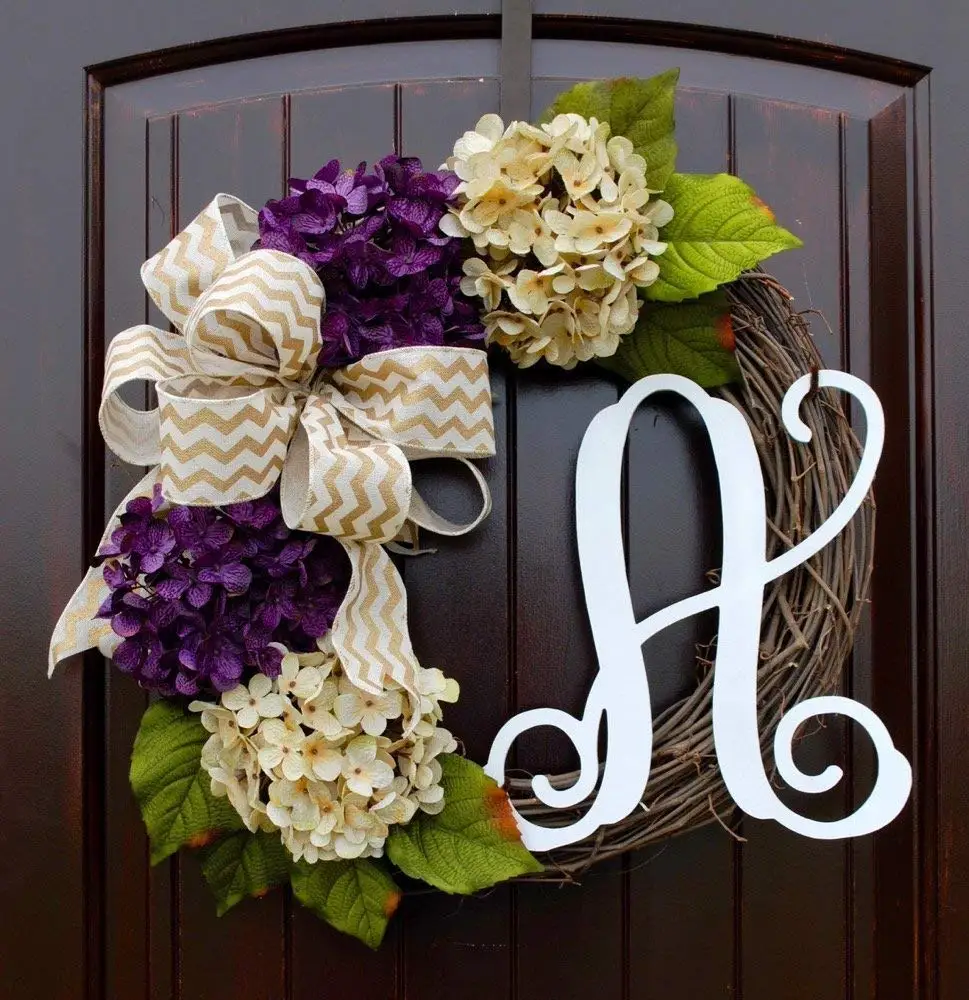 Pink Spring Monogram Door Wreath Turquoise Yellow Monogram Summer