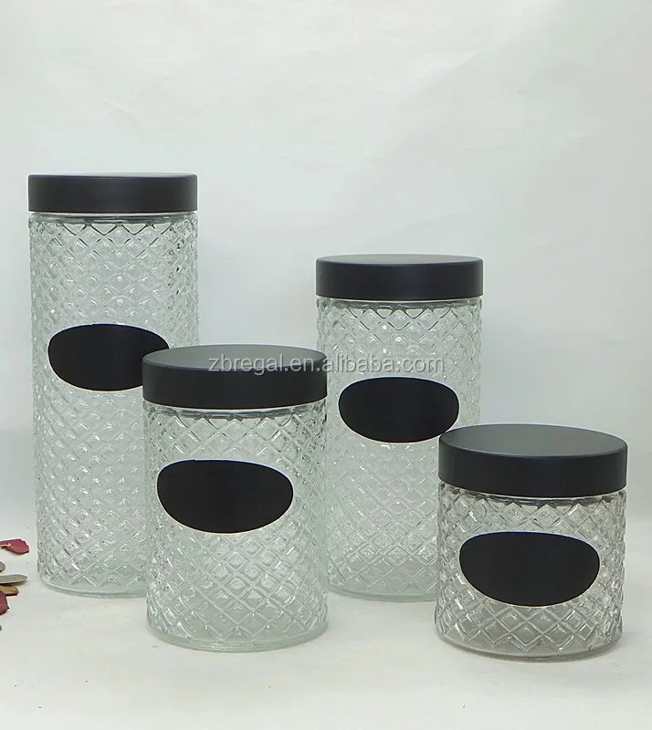 Glass Kitchen Storage Jar Set With Black Chalk Board,Pasta,Coffee,Sugar