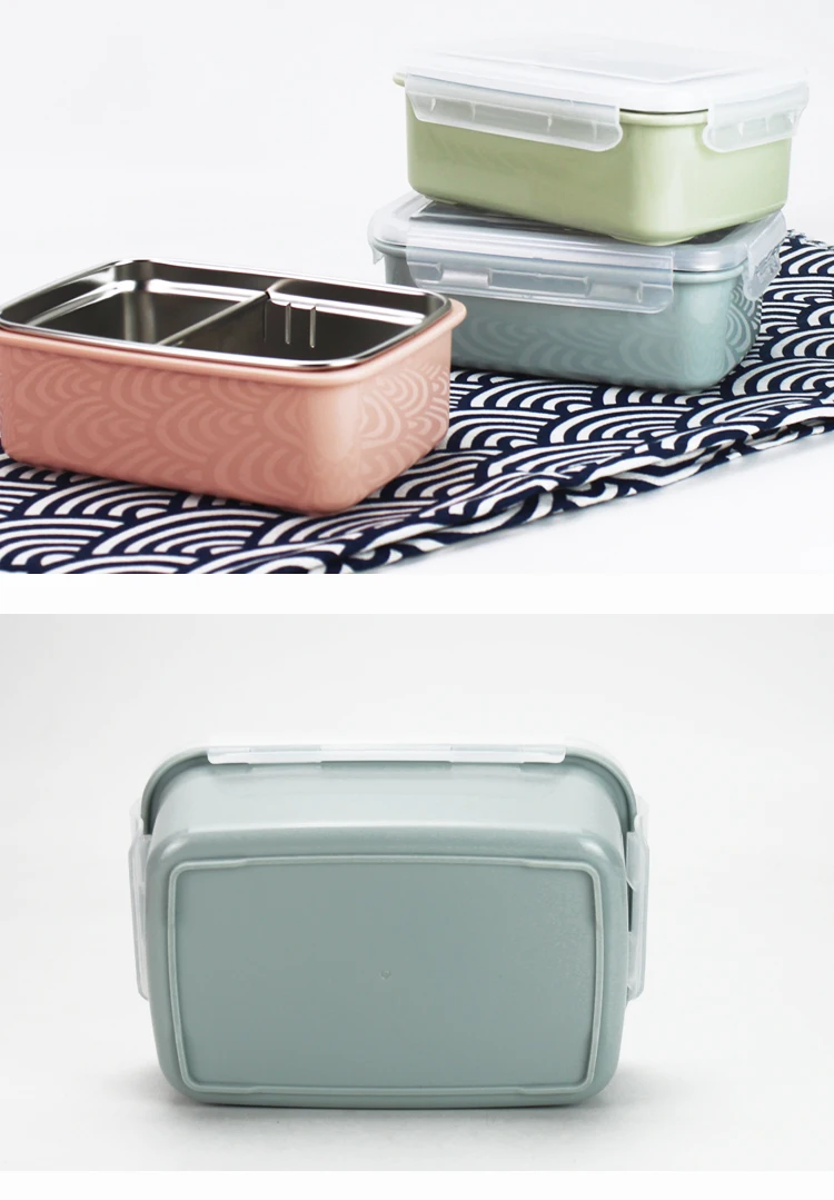 18/8 Recyclable Bulk Lunch Boxes Inner Stainless Steel Outer Plastic