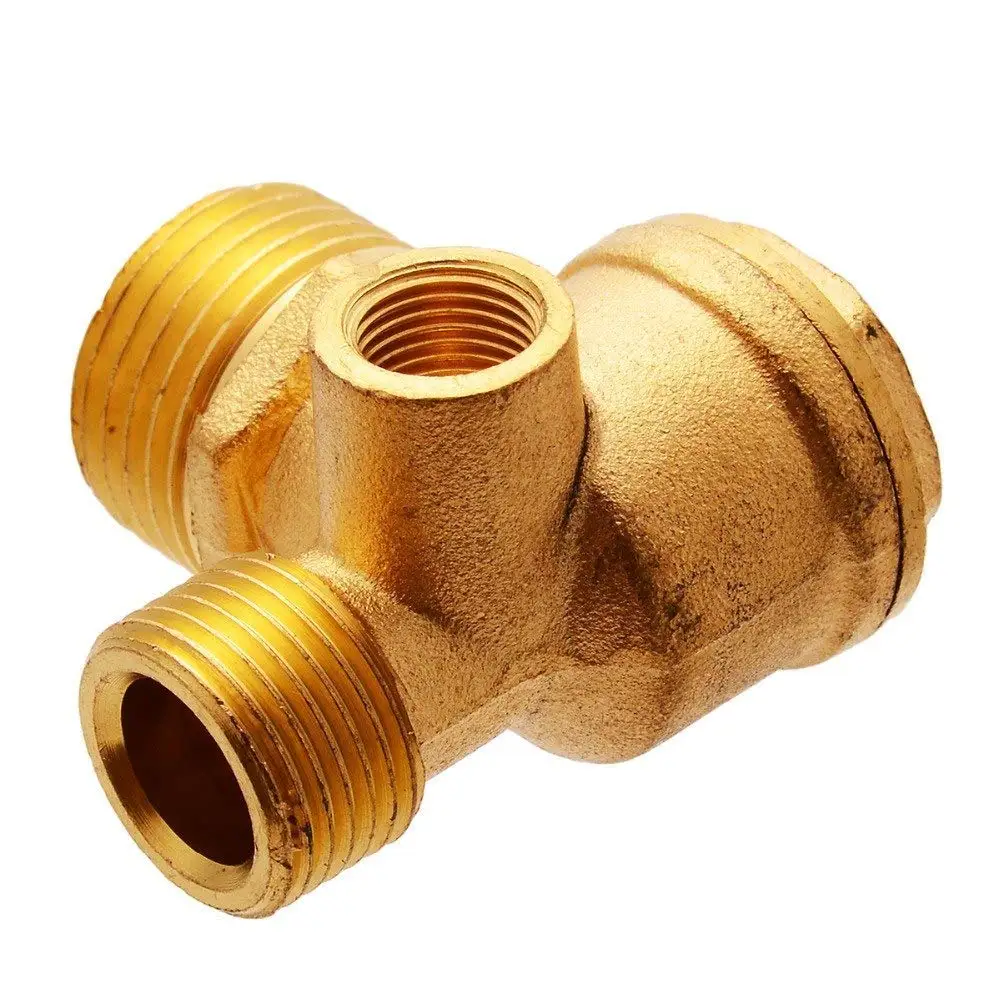 Daphot-Store - 3 Port Brass Air Compressor Valve Air Compressor Check Valve Central Pneumatic Valves Thread 90 Degree DIY Home Tools