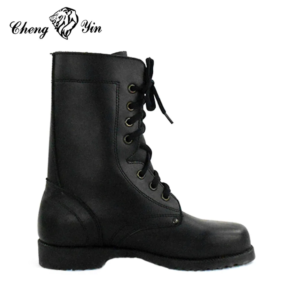 Made In China Man's Black Genuine Leather Military Boots Dubai Army