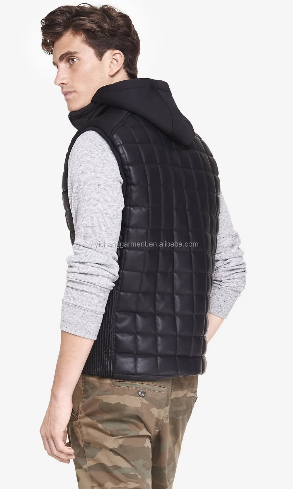 Mens Hooded Quilted Leather Vest Buy Mens Leather Vest,Quilted Vest