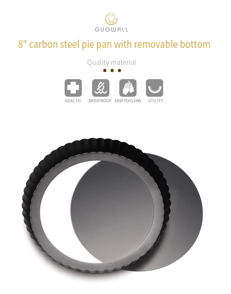 22cm Black Carbon Steel Pie Pan With Removable Bottom Nonstick Coating