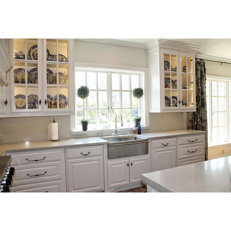 White Color Apartment Melamine Drawer Durable Slide Kitchen Cabinet