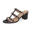 T strap chunky low heel studs women heels slippers rubber sandals