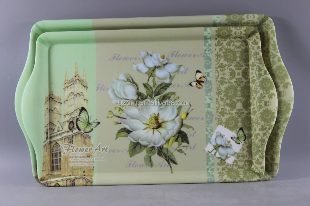 Flower Art Melamine Food Tray With 2 Handle,Design Can Be Custom-Made