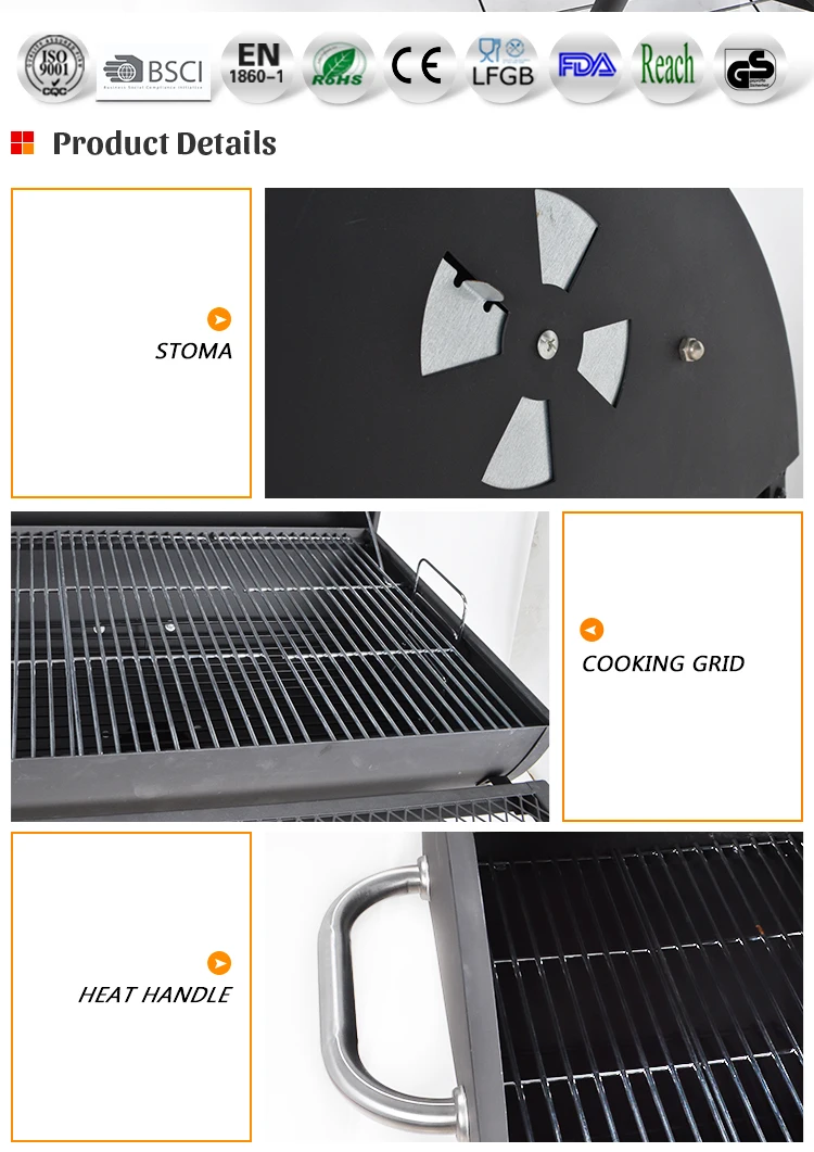 Superior Quality Double Barrel Charcoal Barbecue Grill Design Outdoor