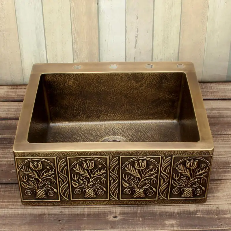 Single Bowl Brass Farmhouse Sink / Brass Apron Front Kitchen Sink Rustic House Victorian Art
