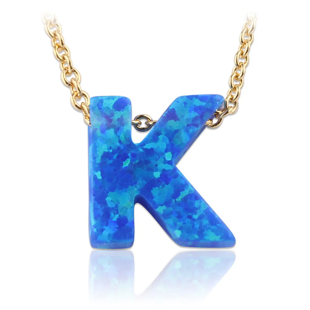 Initial Opal Stone/opal Letter K Pendant Necklace/letter K Blue Fire