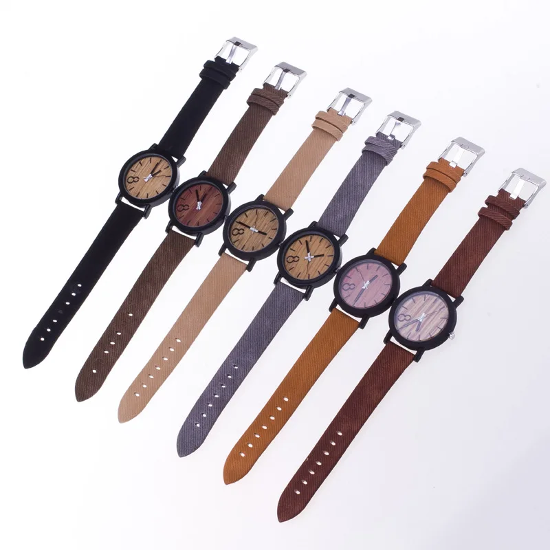 Wholesale leather wrist watch men women fashion wood watch fashion quartz bamboo watch
