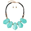 African Beads Jewelry Set Black Leather Chain Plastic Gem Statement Choker Necklace Pendant Bohemia Maxi Necklace Collar