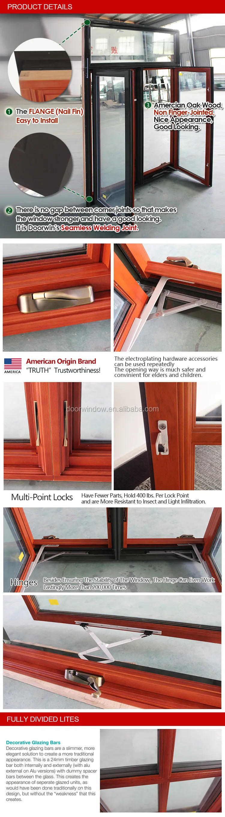 Super September Purchasing USA NAMI Certification Wood Clad Aluminum Casement Windows with Grids Single Crank Open Windows