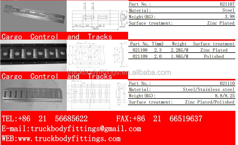 truck/van/trailer cargo track bar control truck curtain parts-021101