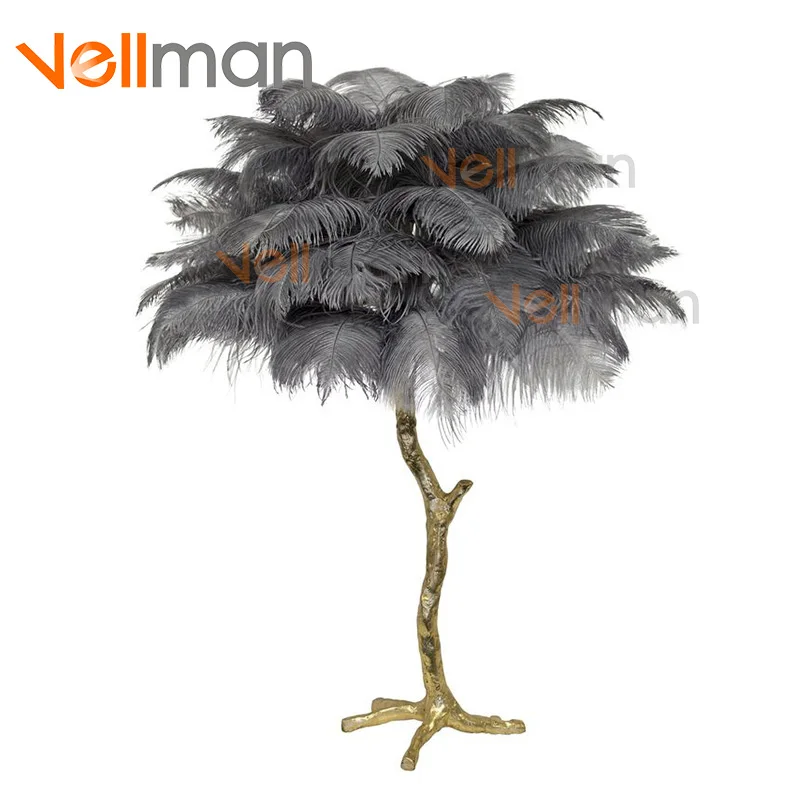 Golden Decoration Light Natural Ostrich Feathered Copper Bronze Palm Golden Decoration Light Natural Ostrich Feathered Copper Bronze Palm Tree Table Lamp