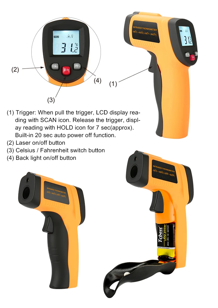 gm300 hot water cooking grill dual laser digital electronic infrared thermometer industrial