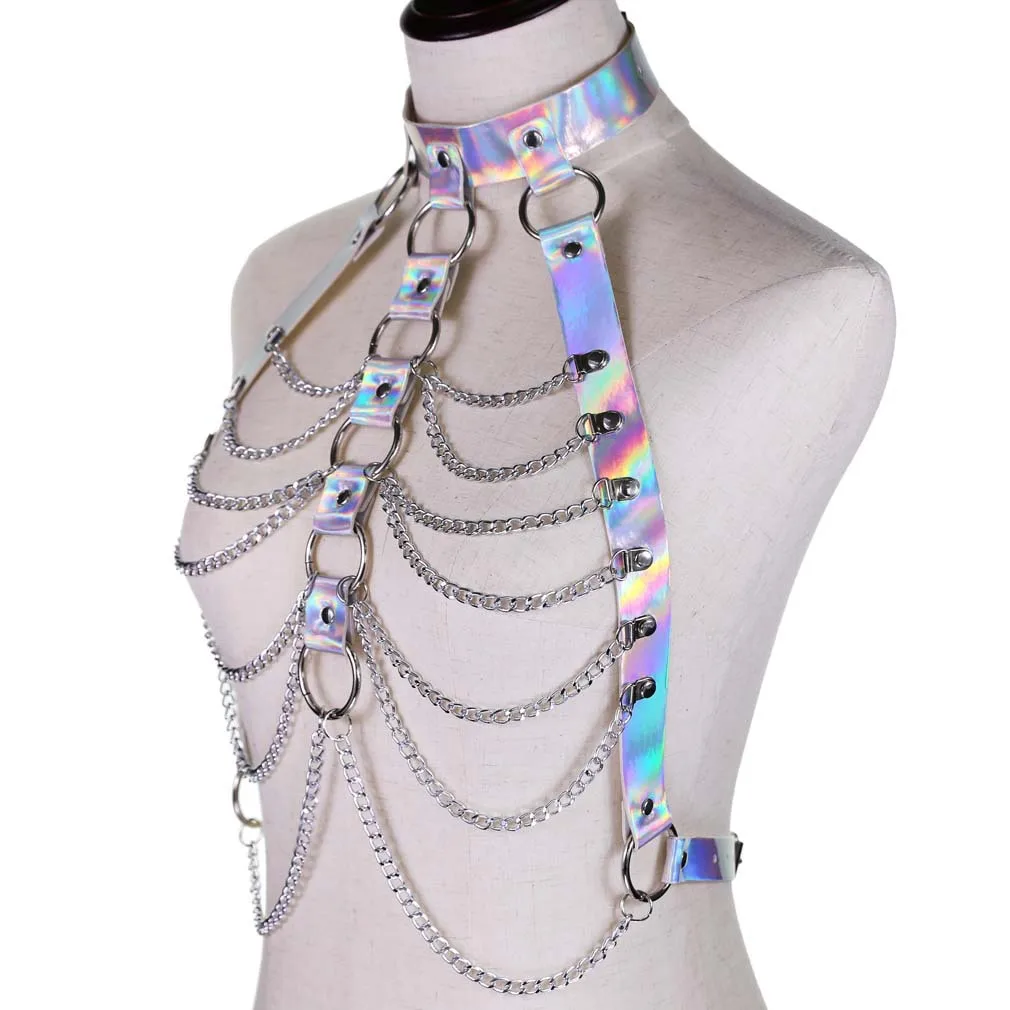 Holographic Chain Harness Body Chain Bra Top Punk Women Holo Rainbow Pvc Body  Jewelry Bondage Waist Summer Festival Rave Outfit - Buy Genital Body Jewelry,Elegant  Body Jewelry,Holographic Chain Harness Body Chain Bra