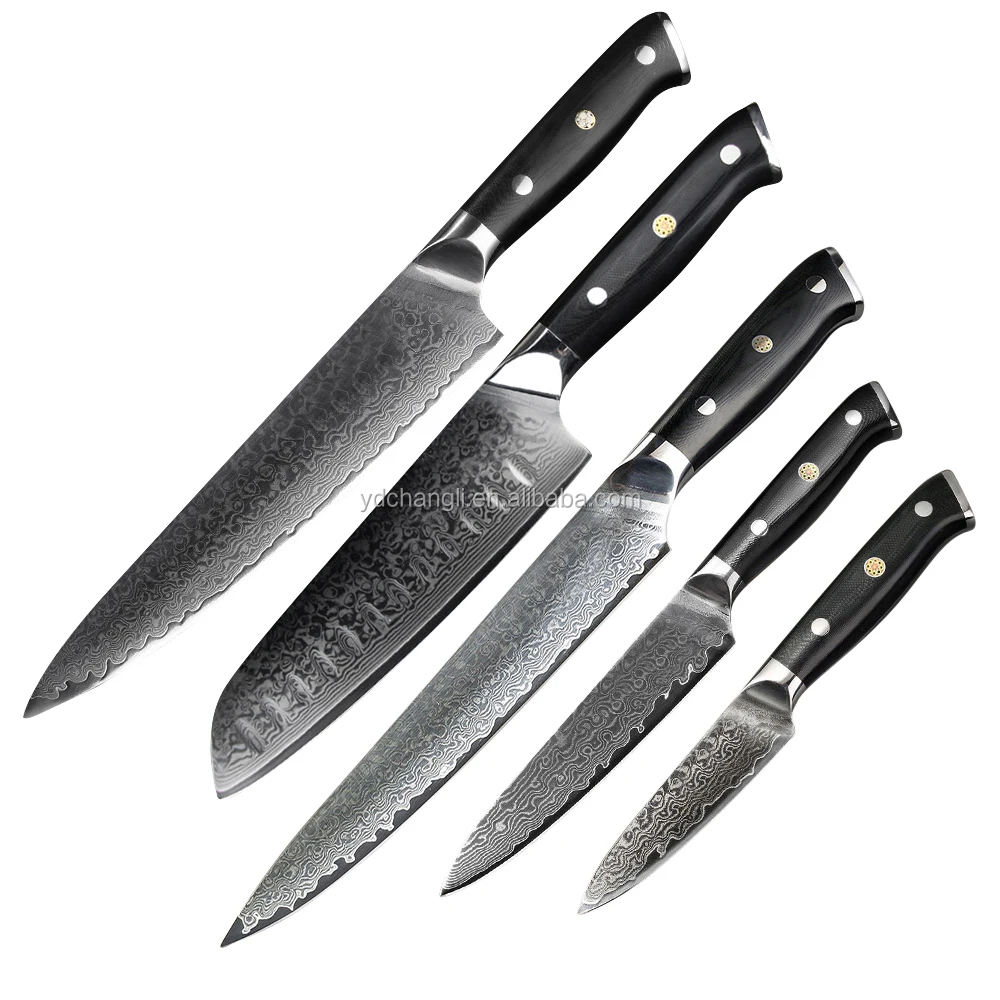 High Carbon Damascus Steel Vg10 Knife Set With G10 Handle - Buy ...