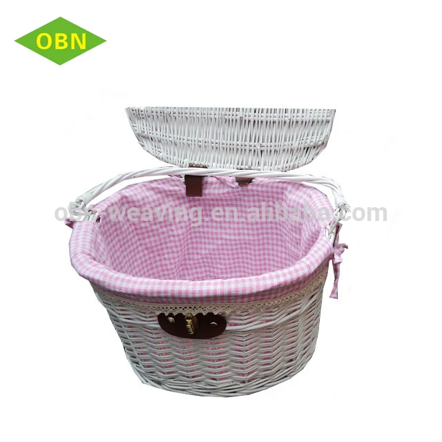 white wicker bicycle basket