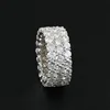 Three rows 14k white real gold mens moissanite ring