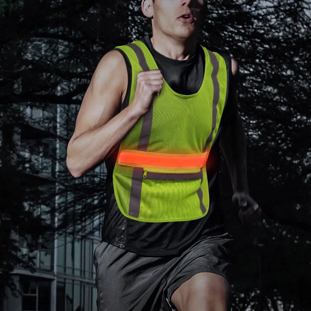 Police Led With Light Vest Traffic Safety Flashing Mesh Vest Reflective