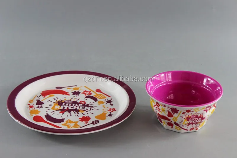 Two Tone Melamine Plate And Bowl Sets For Children