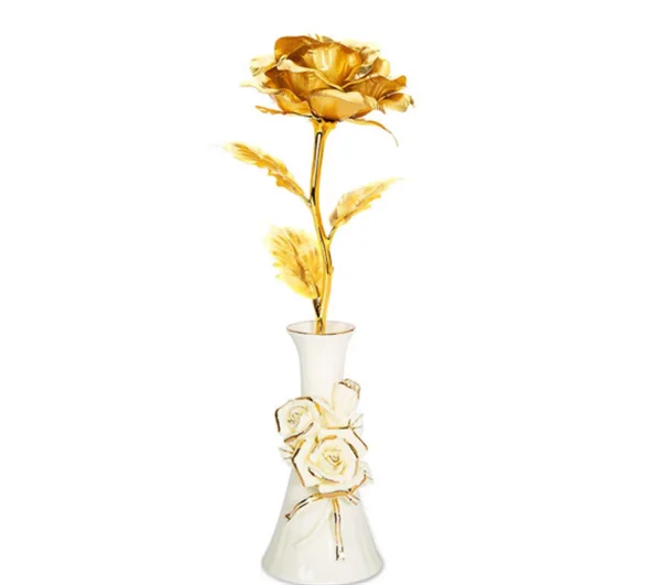 Artificial 24k Gold Rose Flower Metal Flowers With Vase For Valentine's Day Buy Artificial 24k