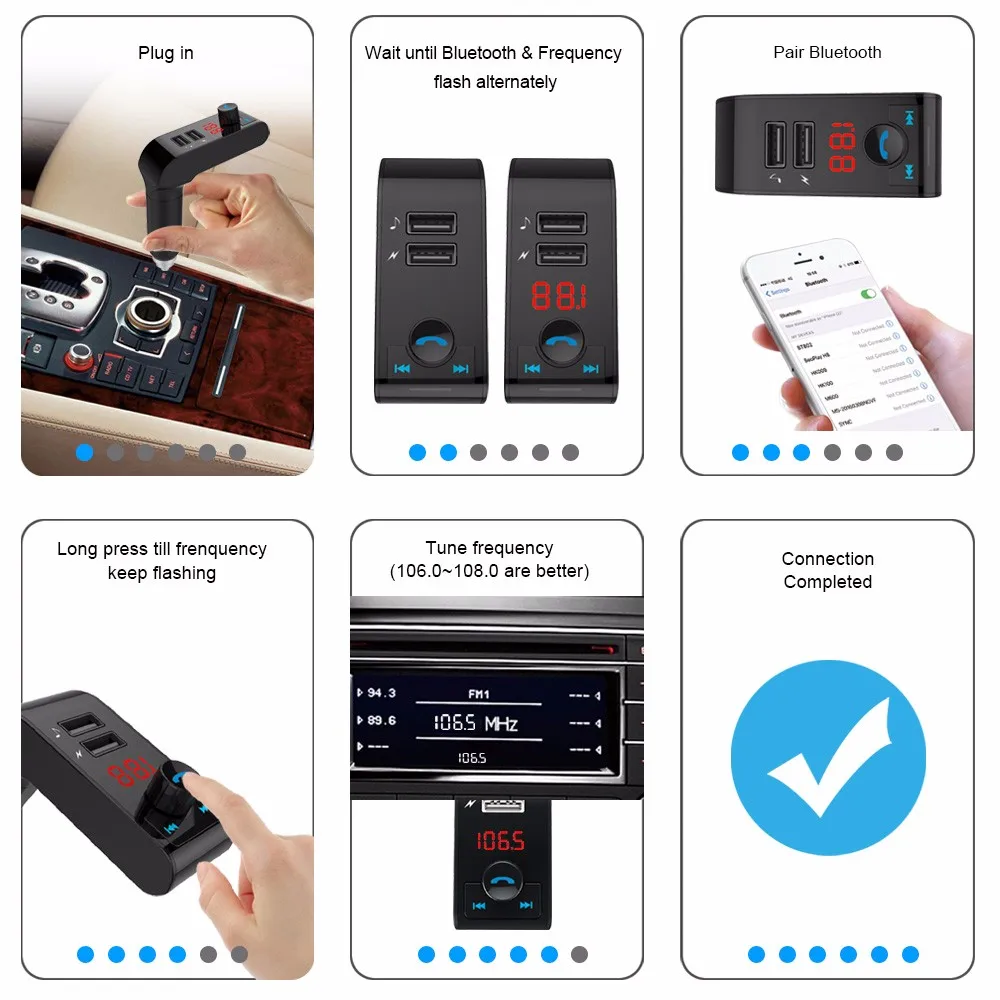 Wireless Bluetooth Fm Transmitter With Dual Usb Ports Music Player