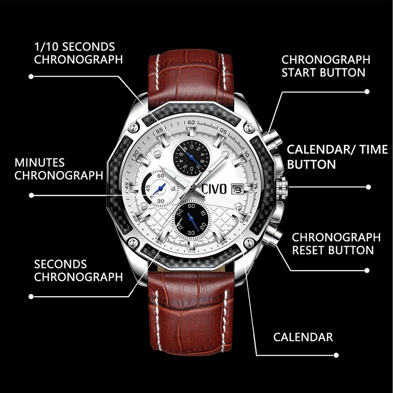 Civo Watch Men Waterproof Chronograph Analogue Quartz New Design ...