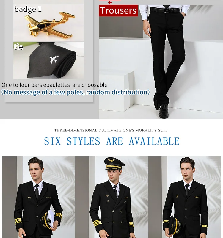 Classical Standard Aviation Pilot Uniform For Men Airline Uniform Suit