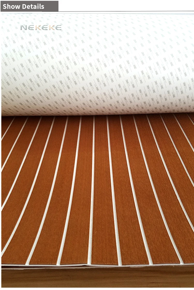 Hot sell NEKEKE light Brown and White Lines mat form China synthetic teak deck flooring