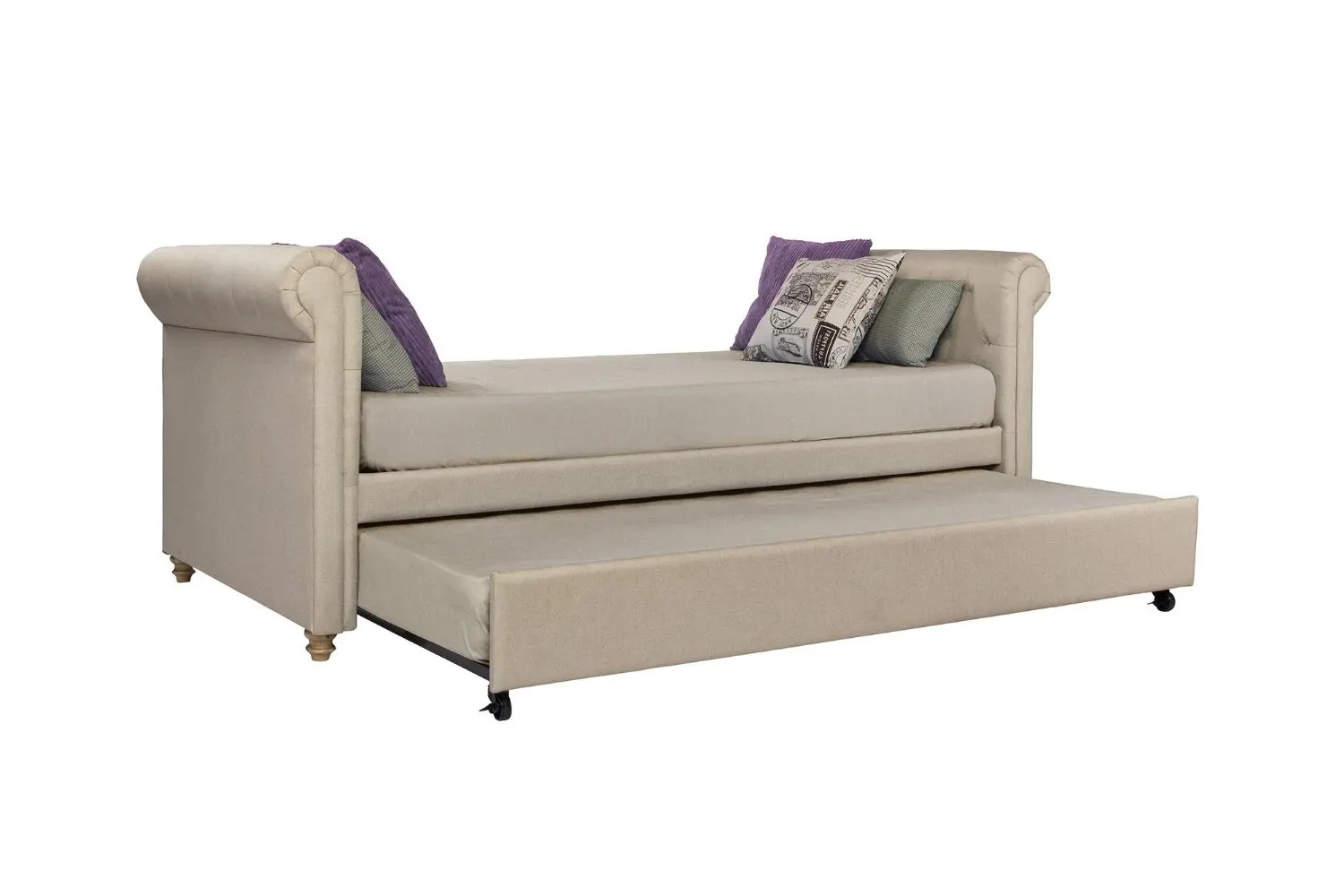DHP Sophia Upholstered Daybed and Trundle, Classic Design, Twin Size, Tan