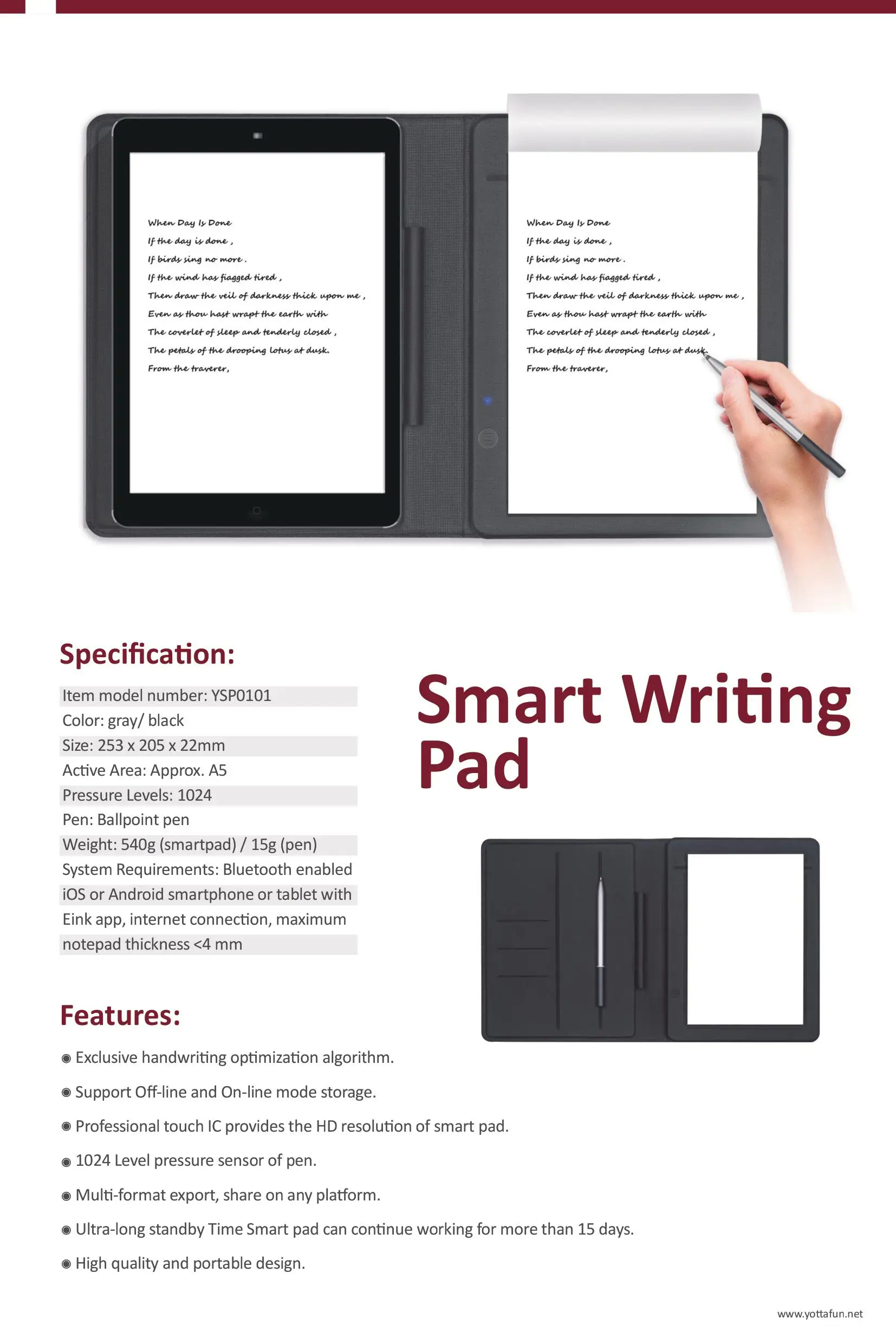 Smart Electronic Writing Pad Folio Digital Writing Pad China Factory