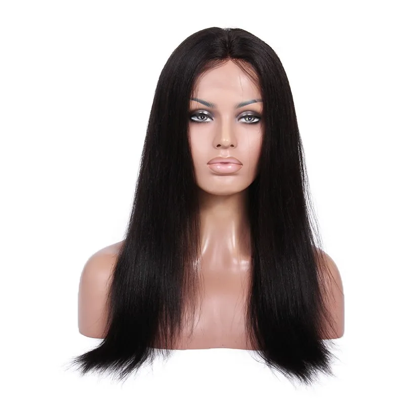 Stock Lace Wigs Regular Yaki Straight Human Hair Wigs Peruvian Virgin