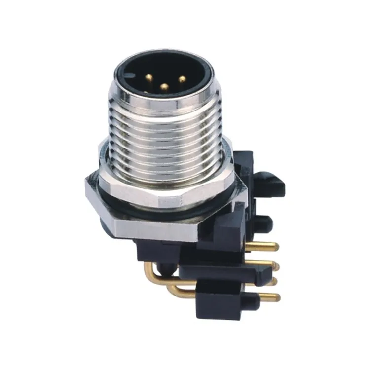 90 Degree Pcb M12 Male Panel Mount Connector,Ip67 Waterproof M12 Male