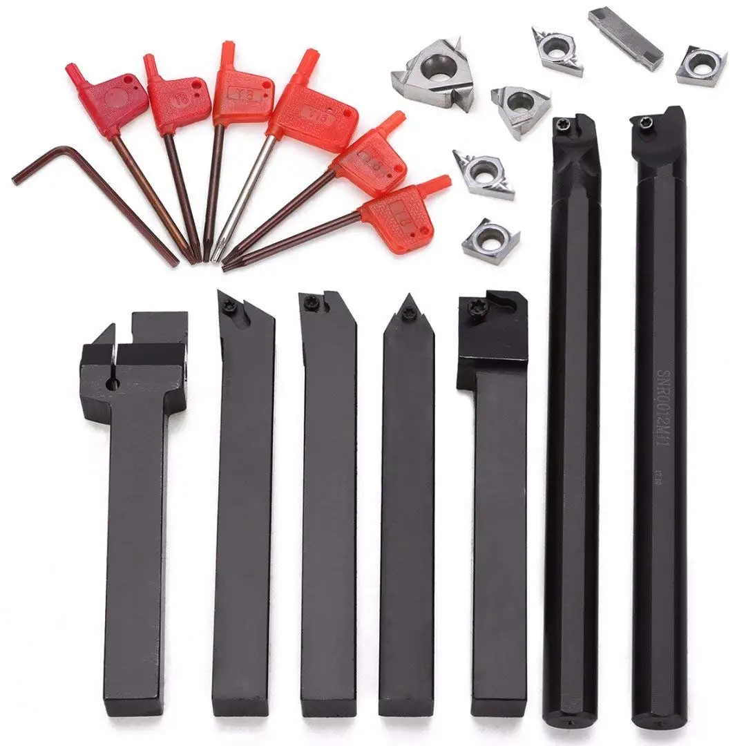 WILLAI 7pcs Lathe Turning Tool Holder Boring Bar 12mm Shank +7pcs Silver Carbide PVD Inserts Set For Machining Steel Mayitr