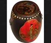red dragon phoenix fengshui leather antique hand painted art oriental lacquer drum stool