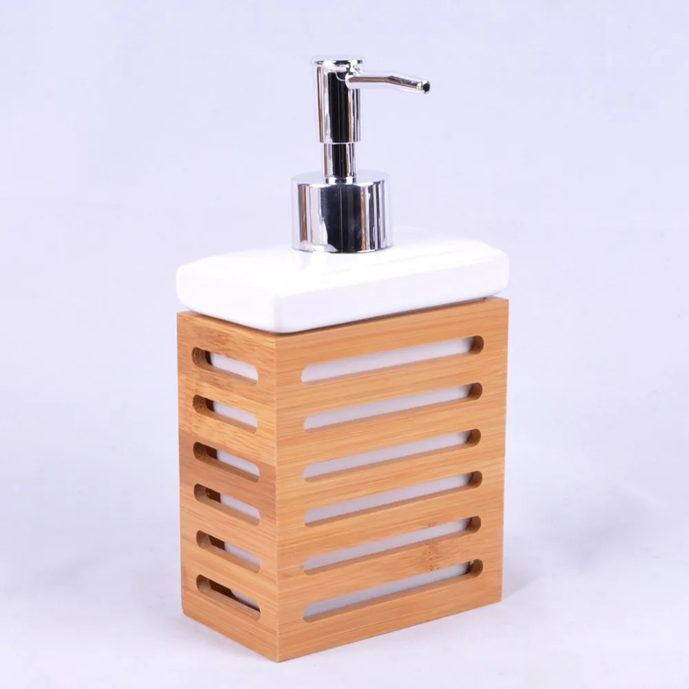 6piece Natural Bamboo Wood & White Ceramic Countertop Bathroom Accessories Set Buy Natural