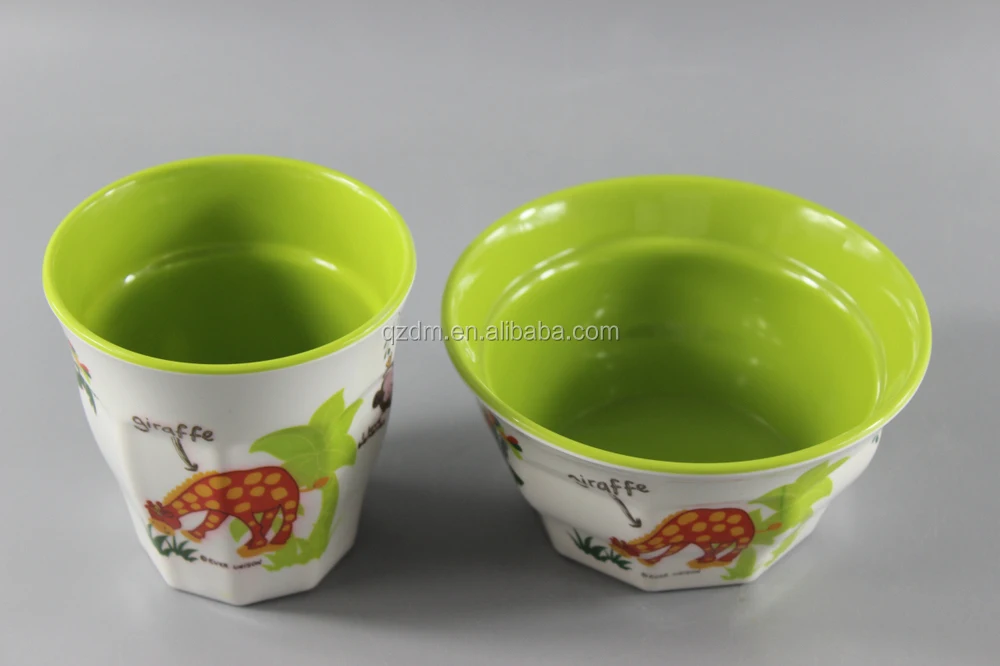 2 Color Melamine Octagonal Bowl And Cup Sets For Kids